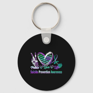 Heart Ribbon Rose Peace Love Mental Health Suicide Keychain