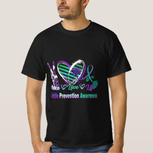 Heart Ribbon Rose Peace Love Mental Health Suicide T-Shirt