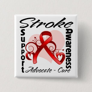 Heart Ribbon - Stroke Awareness 2 Inch Square Button