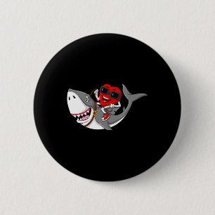 Heart Riding Shark Valentine's Day Fun Boys Girls 2 Inch Round Button