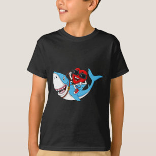 Heart Riding Shark Valentine's Day Fun Boys Girls  T-Shirt