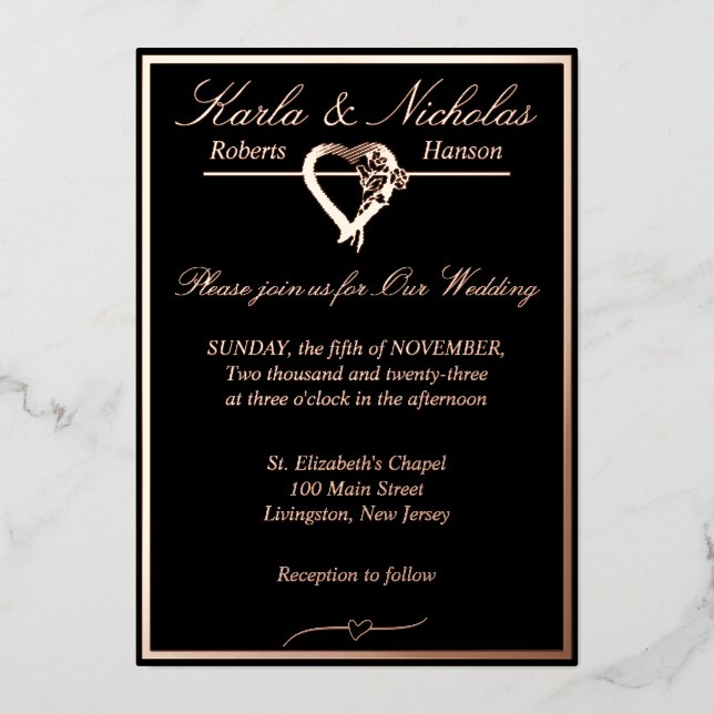 Heart & Roses, Black Wedding, Rose Gold Full (Front)
