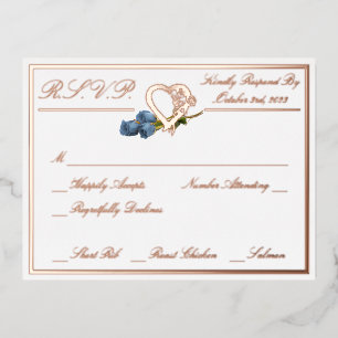 Heart & Roses, White Wedding RSVP Rose Gold Full Foil Invitation Postcard