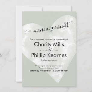 Heart Sage Green Postponed Wedding Announcement