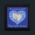 Heart Sapphire wedding blue photo wife gift box<br><div class="desc">Pretty sapphire graphic effect keepsake trinket gift box. Perfect to showcase a extra special gift for your wife on an special 45 years sapphire wedding anniversary or other special occasion. Gift box reads: "To my wonderful Wife Isabella. Happy Sapphire Anniversary can be customized with your photo and own name and...</div>