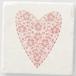 Heart Scandinavian Red White Stone Coaster<br><div class="desc">Scandinavian folk style modern floral heart design in red and white.  Original art by Nic Squirrell.</div>