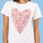 Heart Scandinavian Red White T-Shirt<br><div class="desc">Scandinavian folk style modern floral heart design in red and white.  Original art by Nic Squirrell.</div>