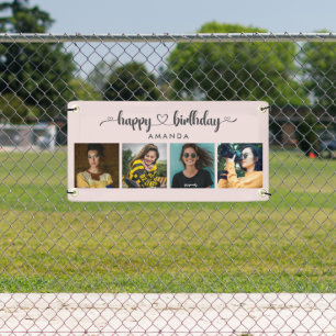 Heart Script 4 Photo Happy Birthday Banner