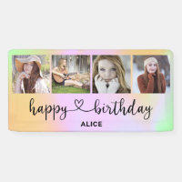 Heart Script 4 Photo Holographic Birthday Banner