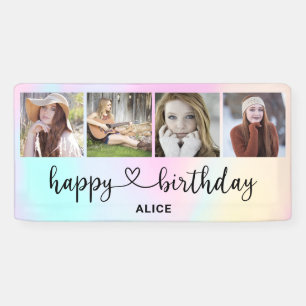 Heart Script 4 Photo Holographic Birthday Banner