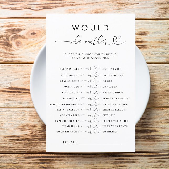 Heart Script Bridal Shower Would She Rather Game (Creator Uploaded)