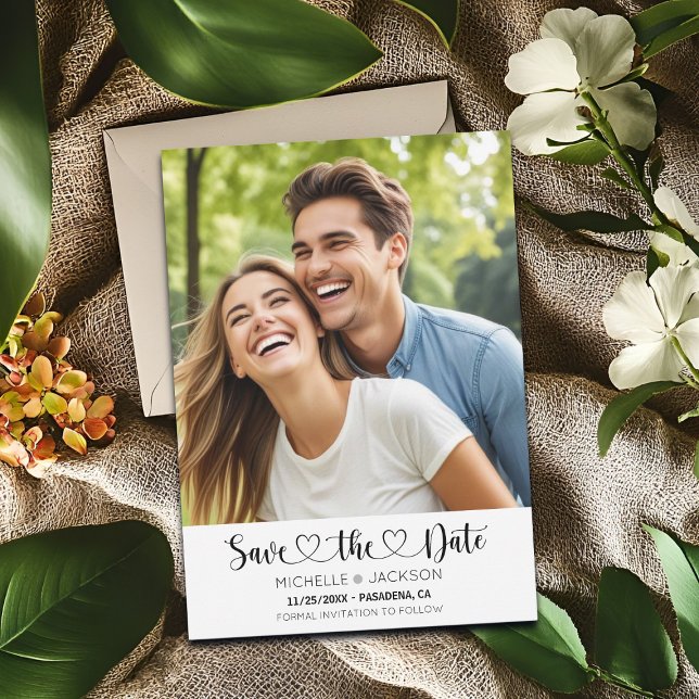 Heart Script Custom Photo Save the Date Invitation (Creator Uploaded)