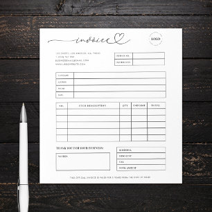 Heart Script Custom Small Business Invoice Receipt Notepad