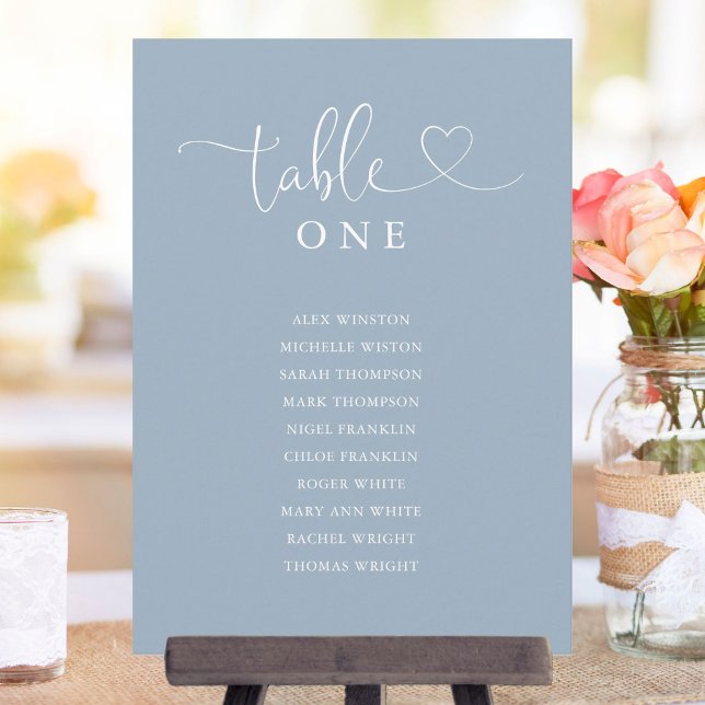 Heart Script Dusty Blue Table Number Seating Chart (Heart Script Dusty Blue Table Number Seating Chart)