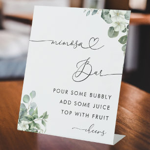 Heart Script & Eucalyptus Bridal Shower Mimosa Bar Pedestal Sign