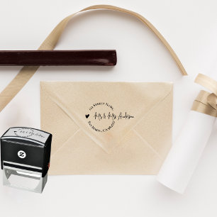 Heart Script Family Name Wedding Return Address Self-inking Stamp