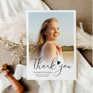 heart script graduation thank you photo card