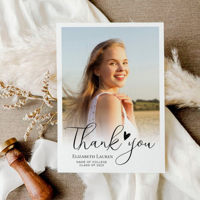 heart script graduation thank you photo card (Creator Uploaded)