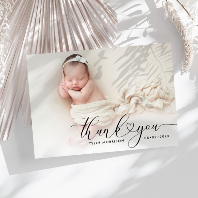 heart script holiday birth announcement postcard (Creator Uploaded)