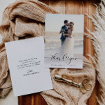 heart script newlyweds wedding photo thank you<br><div class="desc">modern hand lettering script and a lovely photo of the newlyweds,  the image and text can be personalized.</div>