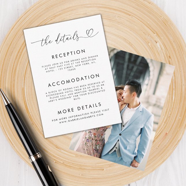 Heart Script & Photo Wedding Details Minimalist Enclosure Card (Creator Uploaded)