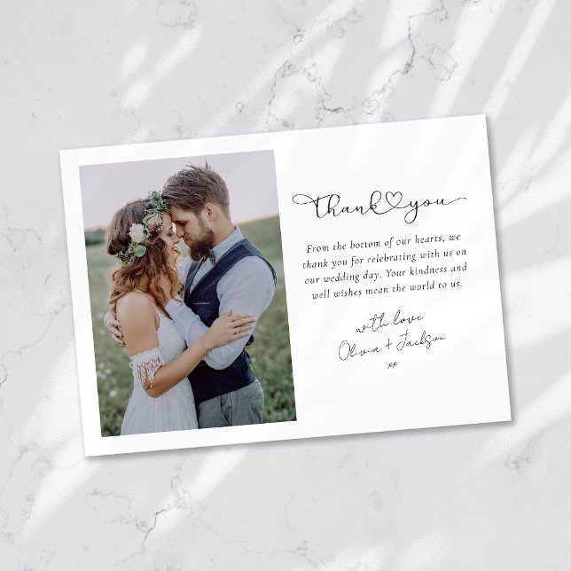 Heart Script Photo Wedding Thank You Card (Creator Uploaded)