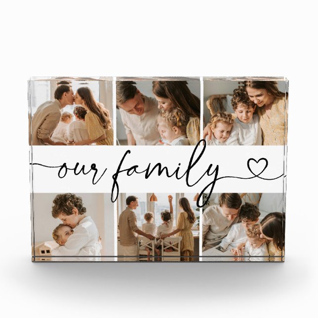 Heart Script Typography Elegant Our Family Photo Block (Front)