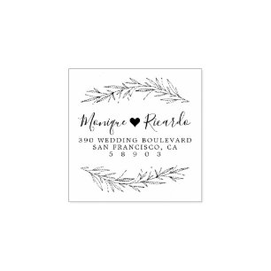 Heart & Script Wedding Couple Return Address Rubber Stamp