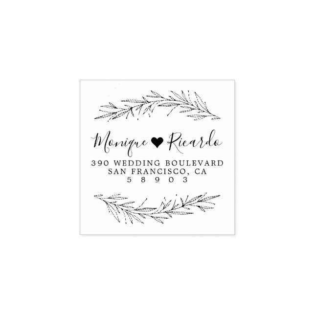 Heart & Script Wedding Couple Return Address Rubber Stamp (Imprint)