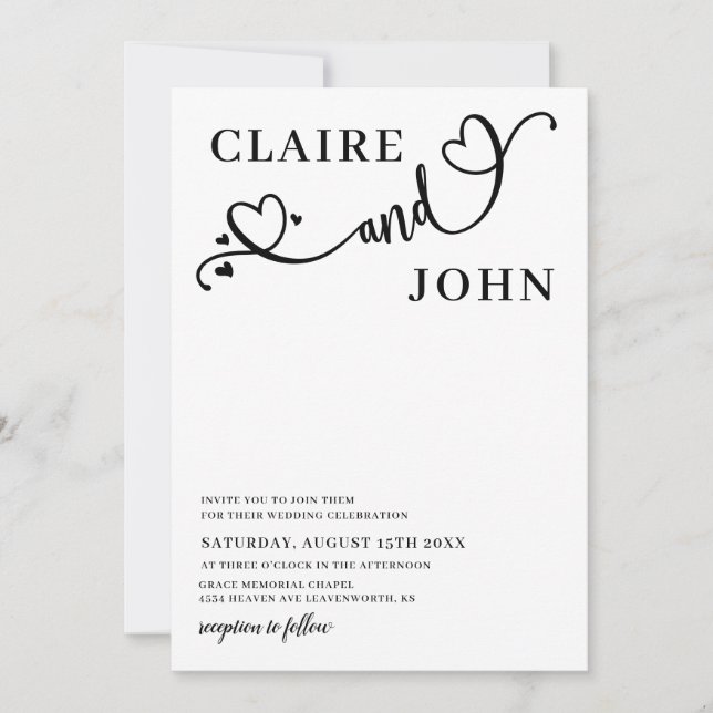 Heart Script Wedding Invitation (Front)