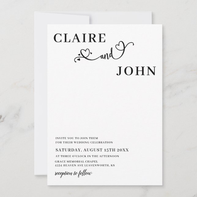 Heart Script Wedding Invitation (Front)