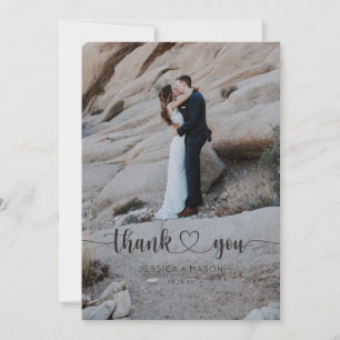 Heart Script Wedding Photo Thank You Card