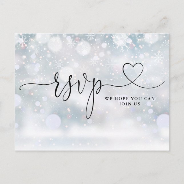 Heart Script Winter Snowflakes Song Request Invitation Postcard (Front)