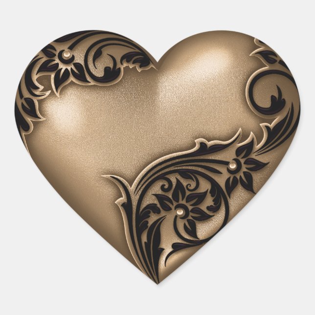 Heart Scroll Brown w Black Heart Sticker (Front)
