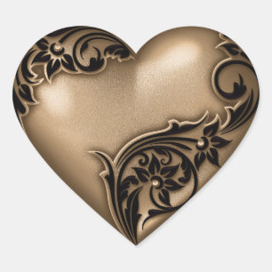 Heart Scroll Brown w Black Heart Sticker