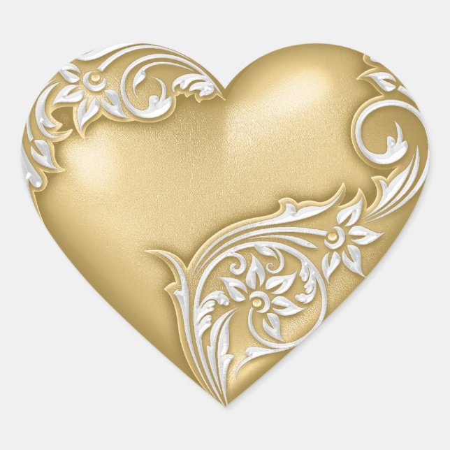 Heart Scroll Gold w White Heart Sticker (Front)