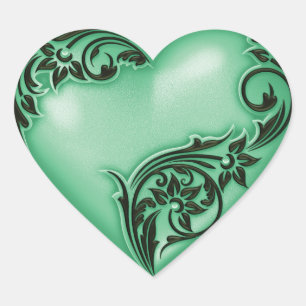 Heart Scroll Jade Green w Black Heart Sticker