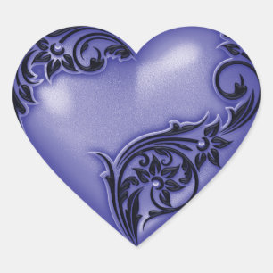 Heart Scroll Lavender Blue w Black Heart Sticker
