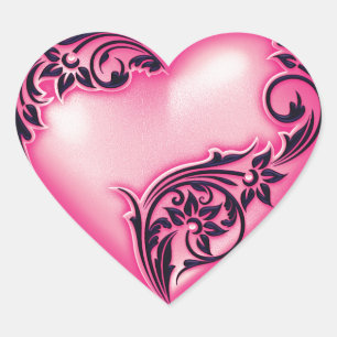 Heart Scroll Light Hot Pink w Black Sticker