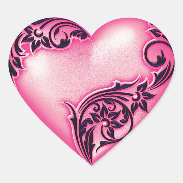 Heart Scroll Light Hot Pink w Black Sticker (Front)