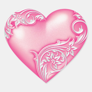 Heart Scroll Light Hot Pink w White Heart Sticker