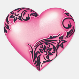 Heart Scroll Light Magenta w Black Sticker