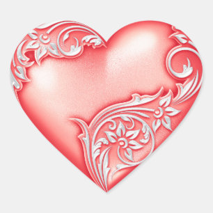 Heart Scroll Light Red w White Sticker