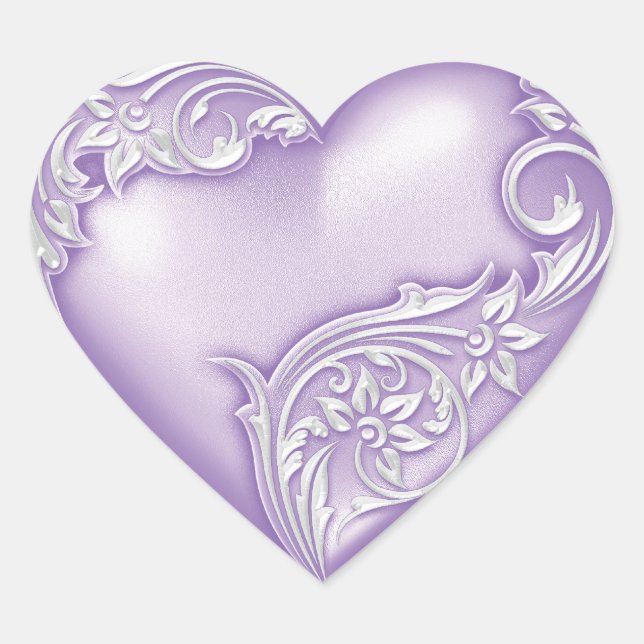 Heart Scroll Lilac w White Heart Sticker (Front)