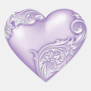 Heart Scroll Lilac w White Heart Sticker
