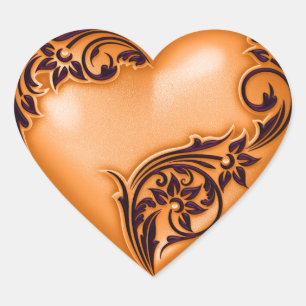 Heart Scroll Orange w Black Heart Sticker