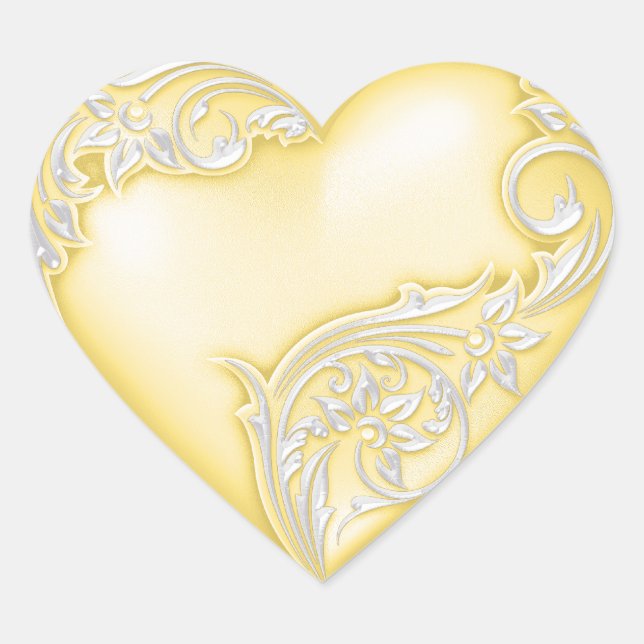 Heart Scroll Pale Yellow w White Heart Sticker (Front)