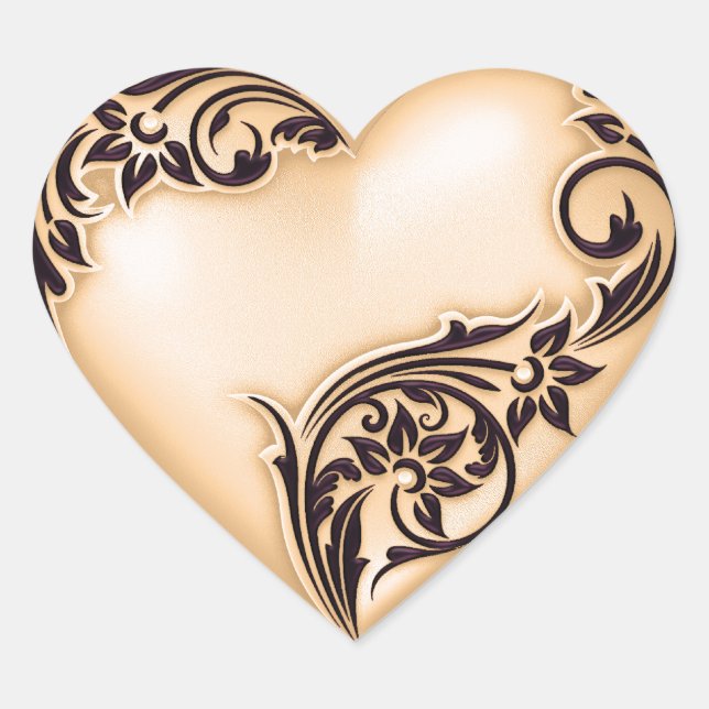 Heart Scroll Peach w Black Sticker (Front)