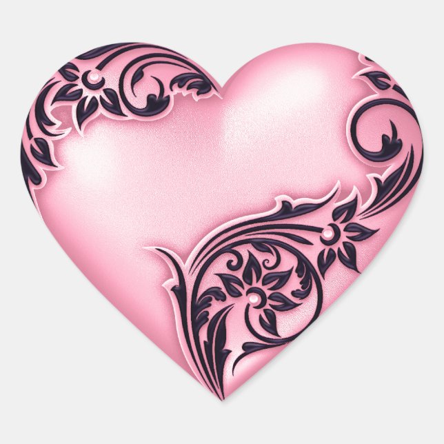 Heart Scroll Pink w Black Heart Sticker (Front)