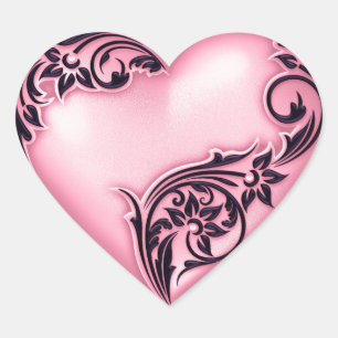 Heart Scroll Pink w Black Sticker